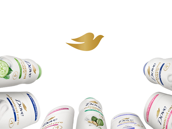 Low-angle shot of full range of Dove's Advanced Care products around the Dove logo.