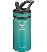 Fanhaw 14 Oz Kids Insulated Water Bottle with Straw Lid – Stainless Steel Double Wall Vacuum, Lea...