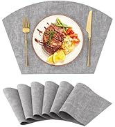 Homaxy Round Table Placemats Set of 6, Washable Wedge Shaped Faux Leather Table Mats, Wipeable Ki...
