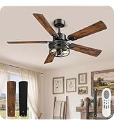 42 Inch Farmhouse Ceiling Fan with Lights and Remote, Timer, Dual Finish 5 Blades (Walnut and Bla...