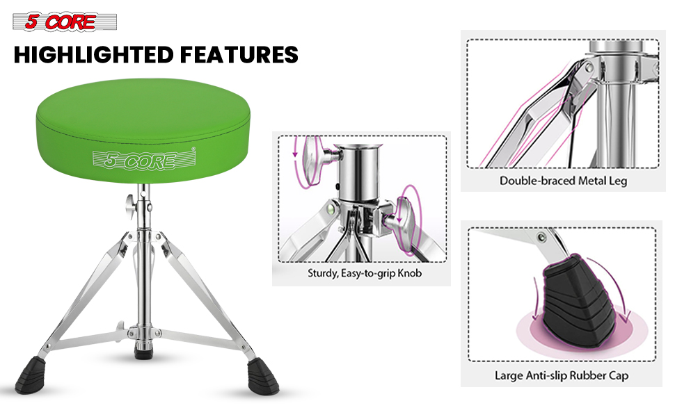 5 CORE Drum Throne Height Adjustable Guitar Stool Thick Padded Memory Foam 