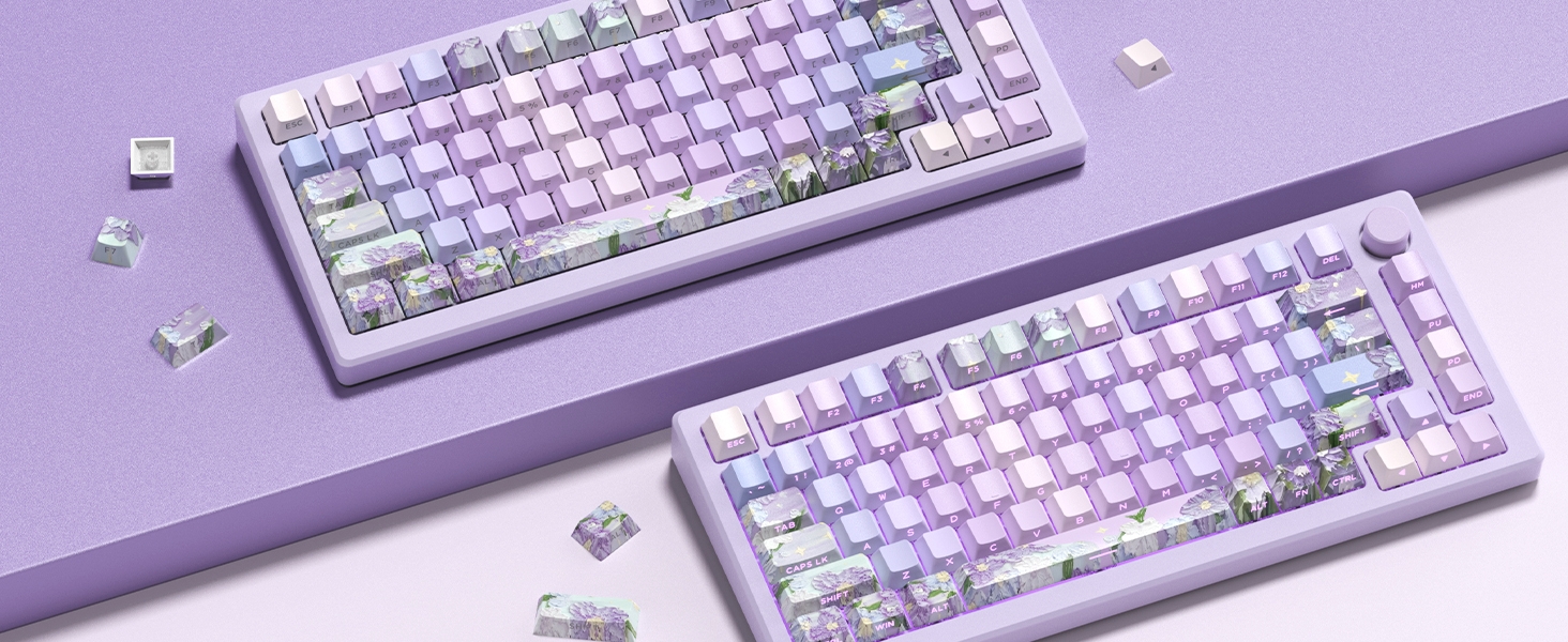 womier purple keycaps,flower keyboard caps