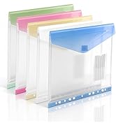 XingDuing Binder Pocket, 5 Pack Plastic Envelopes Binder Pocket with Tight Closure,11 Holes Expan...