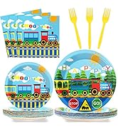 gisgfim 96 Pcs Train Plates and Napkins Party Supplies Train Birthday Party Tableware Set Train T...