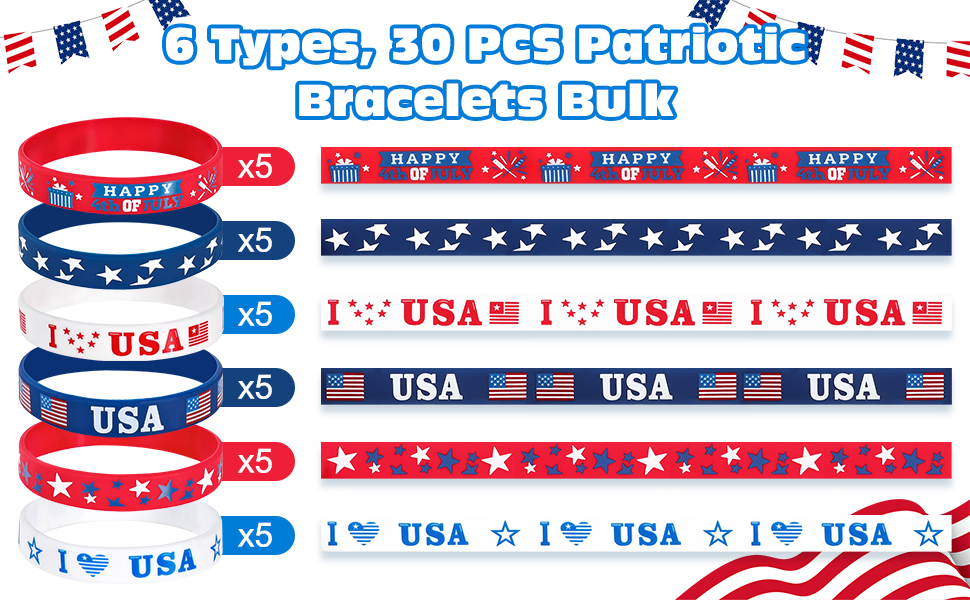 30 PCS Patriotic Bracelets Bulk