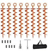 Ground Anchors Screw in, 8 Pack Spiral Trampoline Anchors with Nut and Tool Swing Set Anchors Ten...