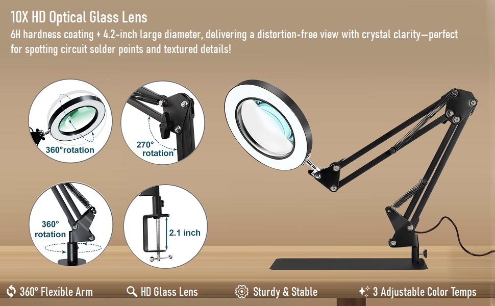 Teiulon 10X Magnifying Lamp with HD Glass Lens