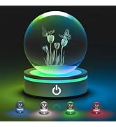 L LOHAS LED 3D Crystal Ball Night Light-Laser Engraved Floral with Silver Base, RGB 4-Color Chang...