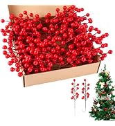 40PCS 9 Inch Red Berry Stems for Christmas Tree Picks &amp; Holiday Decor | Artificial Christmas Berr...