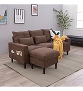 Panana 3 Seater Sofa with Ottoman Footstool Sofa Set, L Shape Corner Convertible Chaise Sofa,195 ...