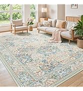 Lessymo Floral Washable Rugs 8x10, Faux Wool Soft Area Rugs for Living Room Bedroom, Boho Non-Sli...
