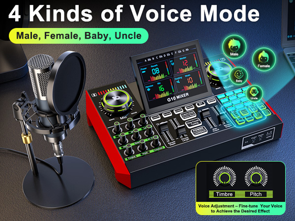 The audio mixer supports voice changing functionality.