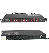 Tecmojo 9-Outlet Rack Mount Overloading Protection Circuit Breaker PDU Power Strip with Individua...
