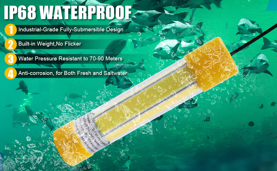 Shaddock Fishing 20W LED Underwater Deep Drop Blue Light IP68 Waterproof