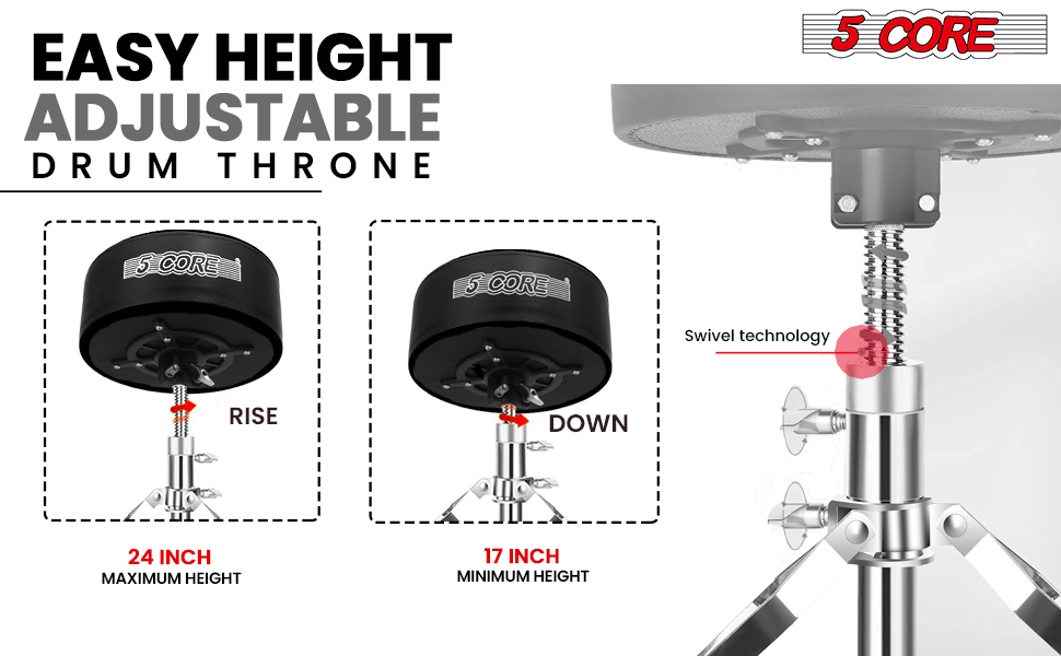 Drum Throne Comfortable Padded Stool Swivel Height Adjustable Chair Heavy Duty Seat for Drummer