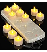 SoulBay Rechargeable LED Tea Lights with Charging Station, 12 Pack Flameless Flickering Tealights...