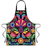 LshyMn Mexican Apron 33.4x27.5 In Flower Apron Kitchen Apron Mexican Ethnic Floral Embroidery Sty...
