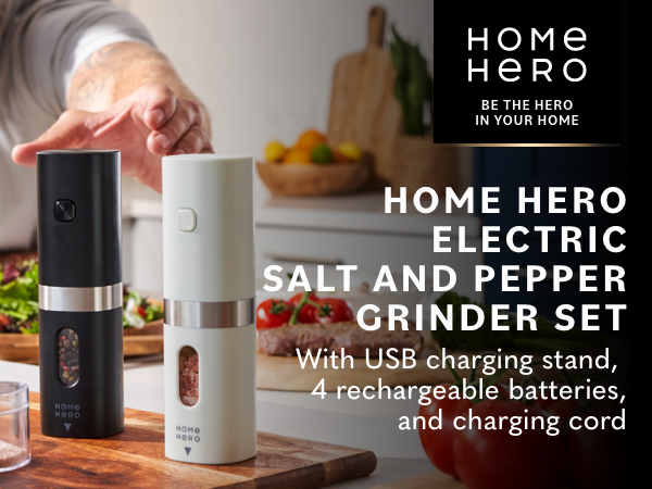Home Hero electric grinder for salt and pepper, electric pepper grinder rechargeable