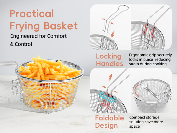 frying pot with basket and lid