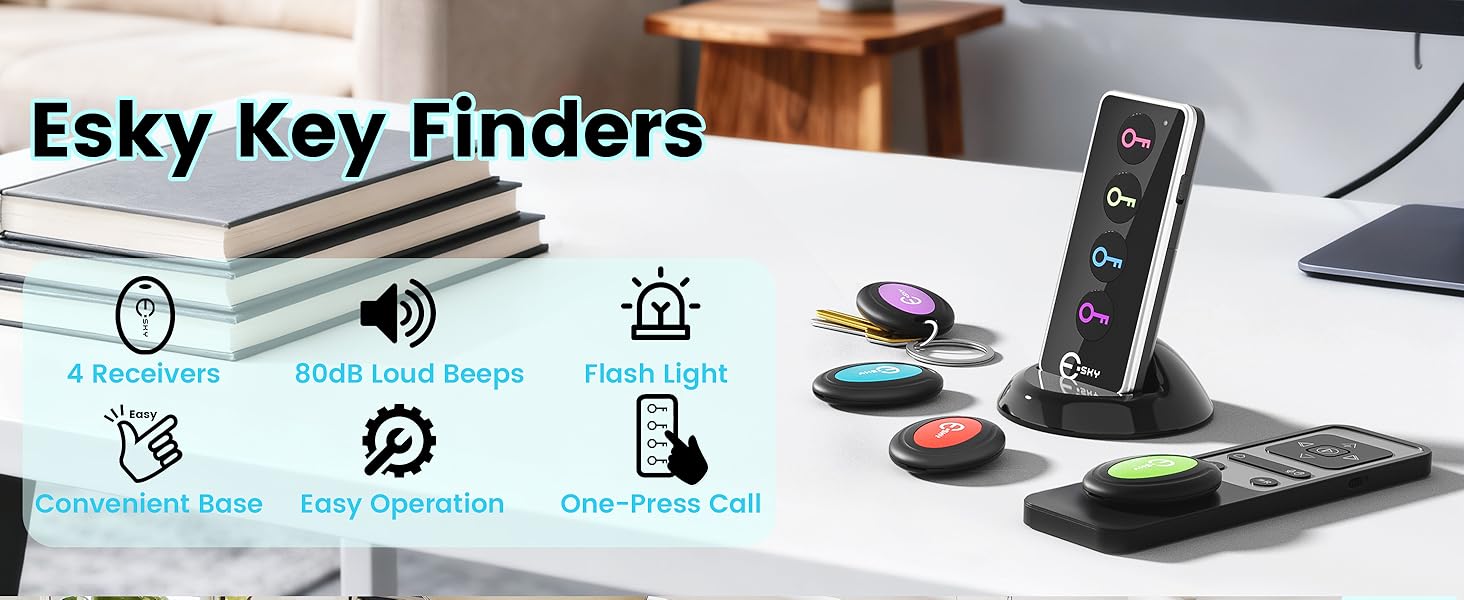 sky Key Finder Locator with Sound 85dB Item Trackers 131ft Range Beeper Tags Wireless Key Finders