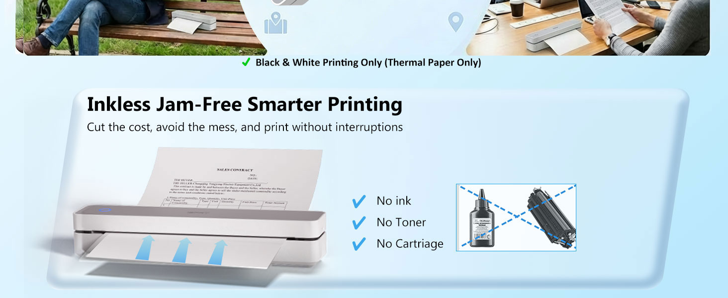 Inkless Portable Printer, Wireless Thermal Printer for Travel