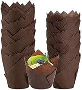 NPLUX 200PCS Brown Tulip Cupcake Liners Muffin Liners for Baking Greaseproof Cupcake Wrappers Sta...
