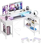 DUMOS 53” Gaming Desk with USB Charging Ports &amp; LED Lights, Reversible L Shaped Desks Computer Co...