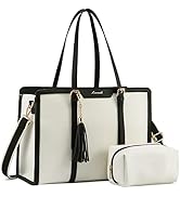 LOVEVOOK Laptop Tote Bag for Women,17 inch Canvas Leather Computer bag with Clutch Purse for Busi...