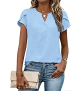Zeagoo Tops for Women Textured Blouses Cap Short Sleeve V Neck Work Tshirt | Business causal tops...