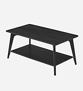 VASAGLE Coffee Table, 2-Tier Living Room Table with Storage, Center Table with Rounded Corners, 2...