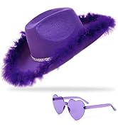 YBHOMINE Cowboy Hat with Heart Sunglasses - Cowgirl Hat with Feather Boa Brim for Women&amp;Men,Bache...