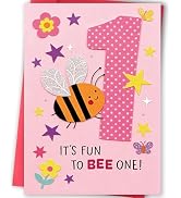 FANCYLUCKY 1st Birthday Card for Baby Girl, Cute Bee First Birthday Card for Daughter Granddaught...