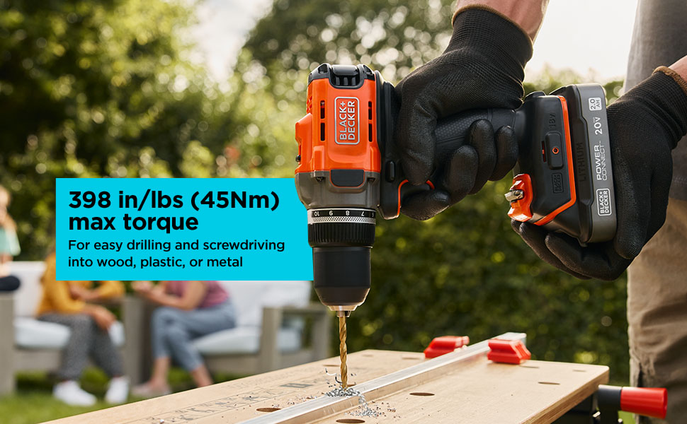 398 IN/LBS MAX TORQUE - FOR EASY DRILLING AND SCREWDRIVING INTO WOOD, PLASTIC, OR METAL