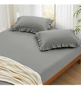 Entisn Pure Cotton Ruffle Fitted Sheet and Pillowcase Set of 3, 400 Thread Count Queen Cotton Fit...
