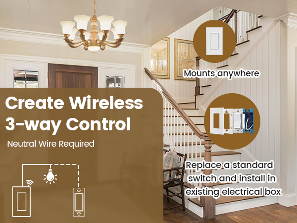 Wireless 3-way light switch kit ensures independent operation of multiple kits in the same house