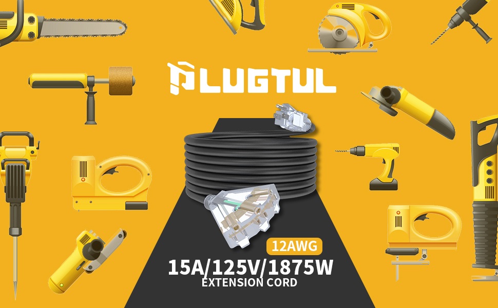 12/3 black extension cord 25 50 ft waterproof 3 outlet heavy duty 15AMP extension cord 50 feet