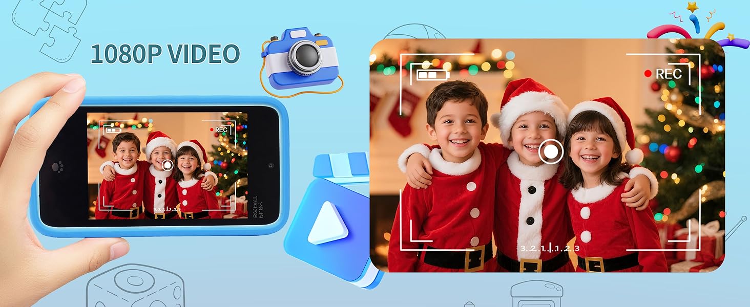 Dual cameras (front + rear) with fun stickers and cute photo frames