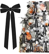 12Pcs Black Velvet Ribbon Bows Halloween Tree Decorations,5in x 10in Christmas Ornaments for Tree...