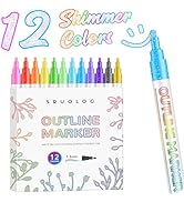 SRUOLOC Shimmer Markers Outline Pens,12 Colors Metallic Glitter Pens Set Glitter Markers Pens Set...