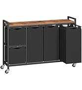 HOOBRO Laundry Sorter with 5 Sections, 45.5 Gal. (170 L) Laundry Hamper with Wheels and Shelf, La...