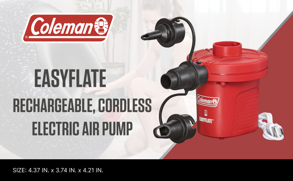 Coleman EasyFlate cordless rechargeable electric air pump with nozzles