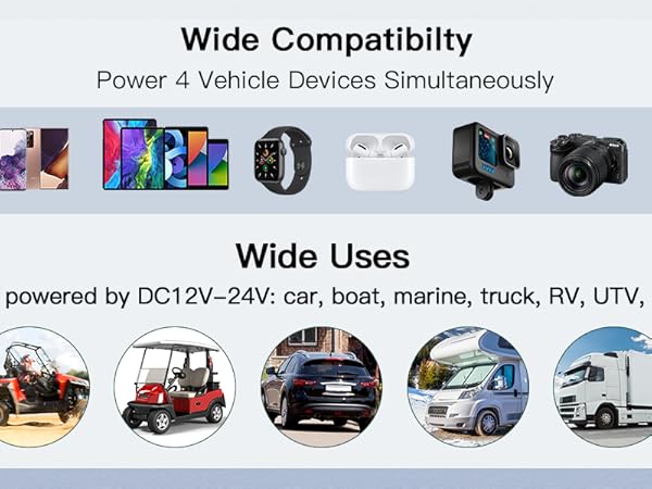 12V USB Outlet Aluminum Charger 78W Multiple USB Port for Car USB C Cigarette Lighter Replacement