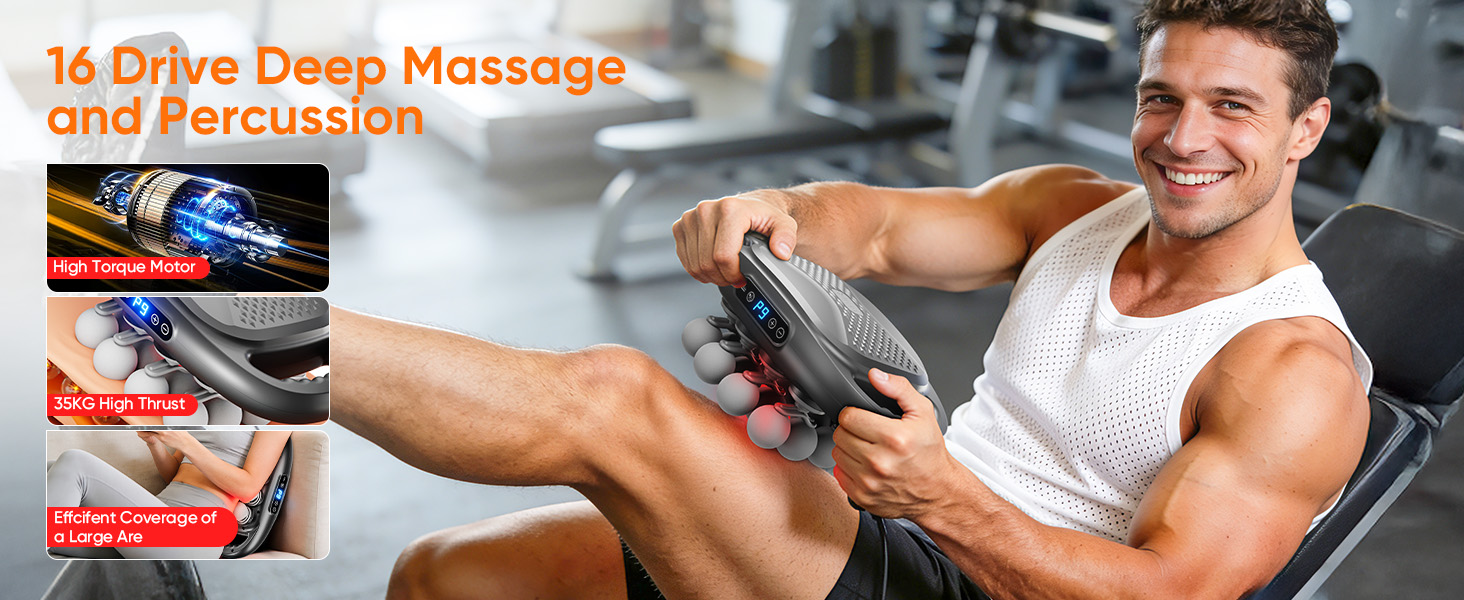 16 Head Massage Gun Deep Tissue Quiet Muscle Massage Gun for Back