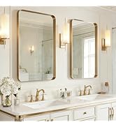 USHOWER Gold Bathroom Mirrors 24"x36" 2 Pack, Brushed Gold Rectangle Mirrors for Over Sink, Alumi...