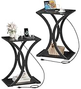 End Table with Charging Station, 2-Tier Modern Side Table Set of 2, Nightstand with Storage Shelf...