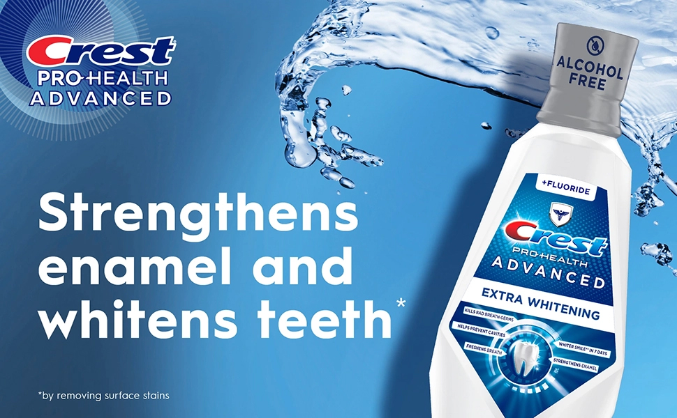 Strengthens enamel and whitens teeth by removing surface stains.