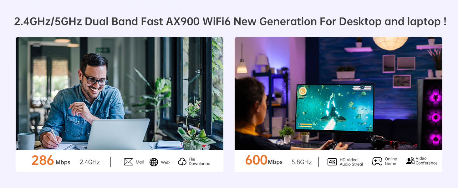 ax900 bluetooth wifi 6 adapter wifi dongle dual band wireless network adapter for desktop laptop pc