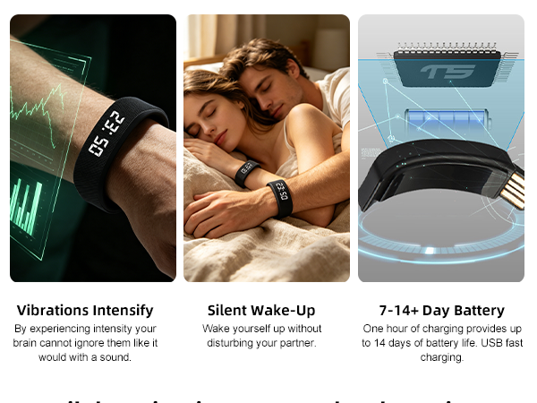 vibrating alarm wristband clock for heavy sleepers watch bracelet wake band wrist vibro adhd silent 