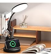 Vicsoon Desk Lamp with Wireless Charger, LED Desk Lamp for Home Office with Pen Holder, Dimmable ...