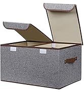 UUJOLY Large Storage Bins Linen Fabric Foldable Basket Cubes Organizer Storage Box Drawer with Li...
